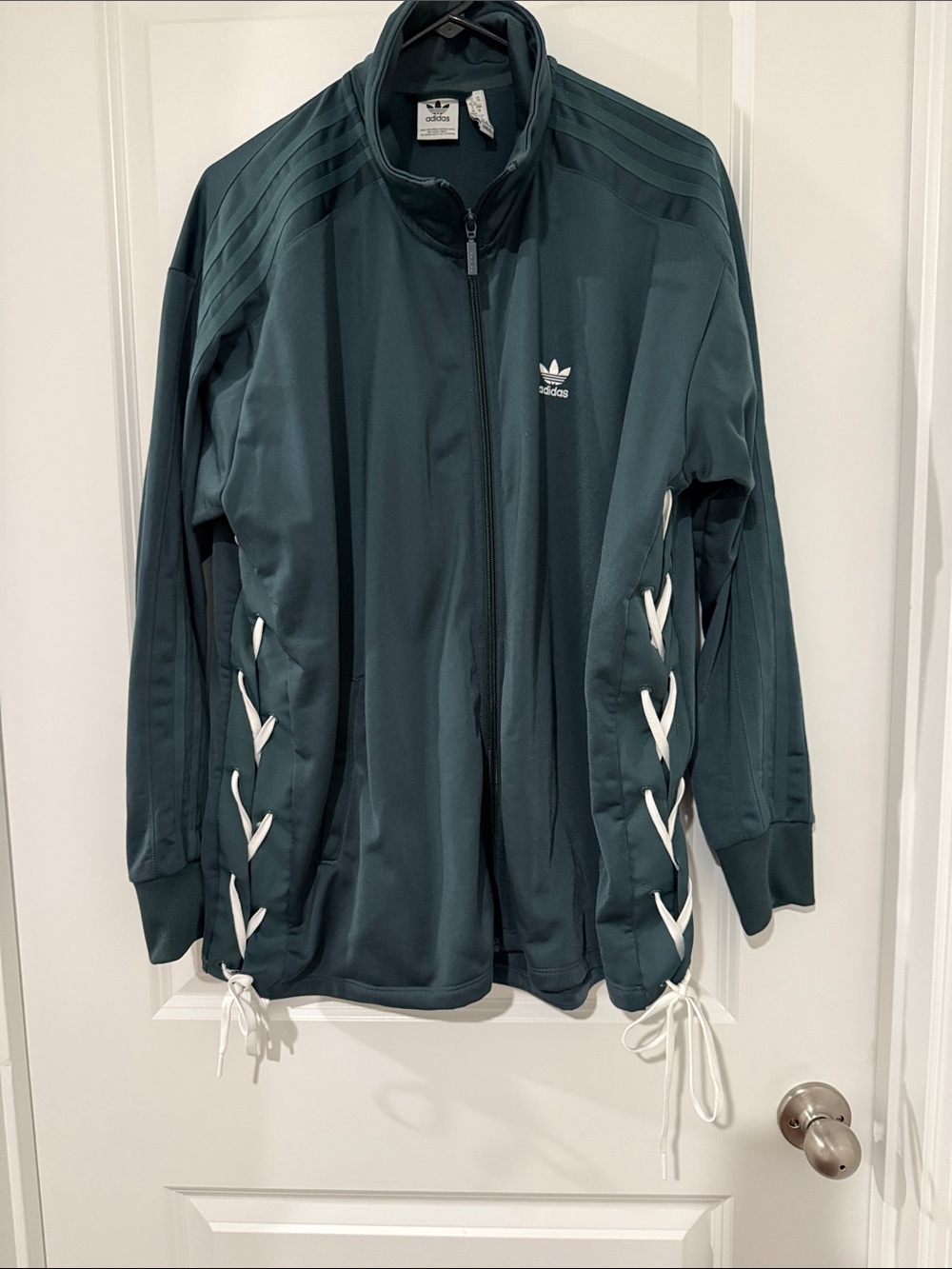 adidas Deep Teal Green Lace-Up Track Jacket